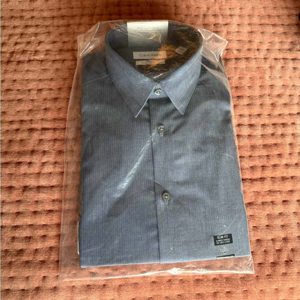 Calvin Klein Men's Slim Fit Blue Dress Shirt